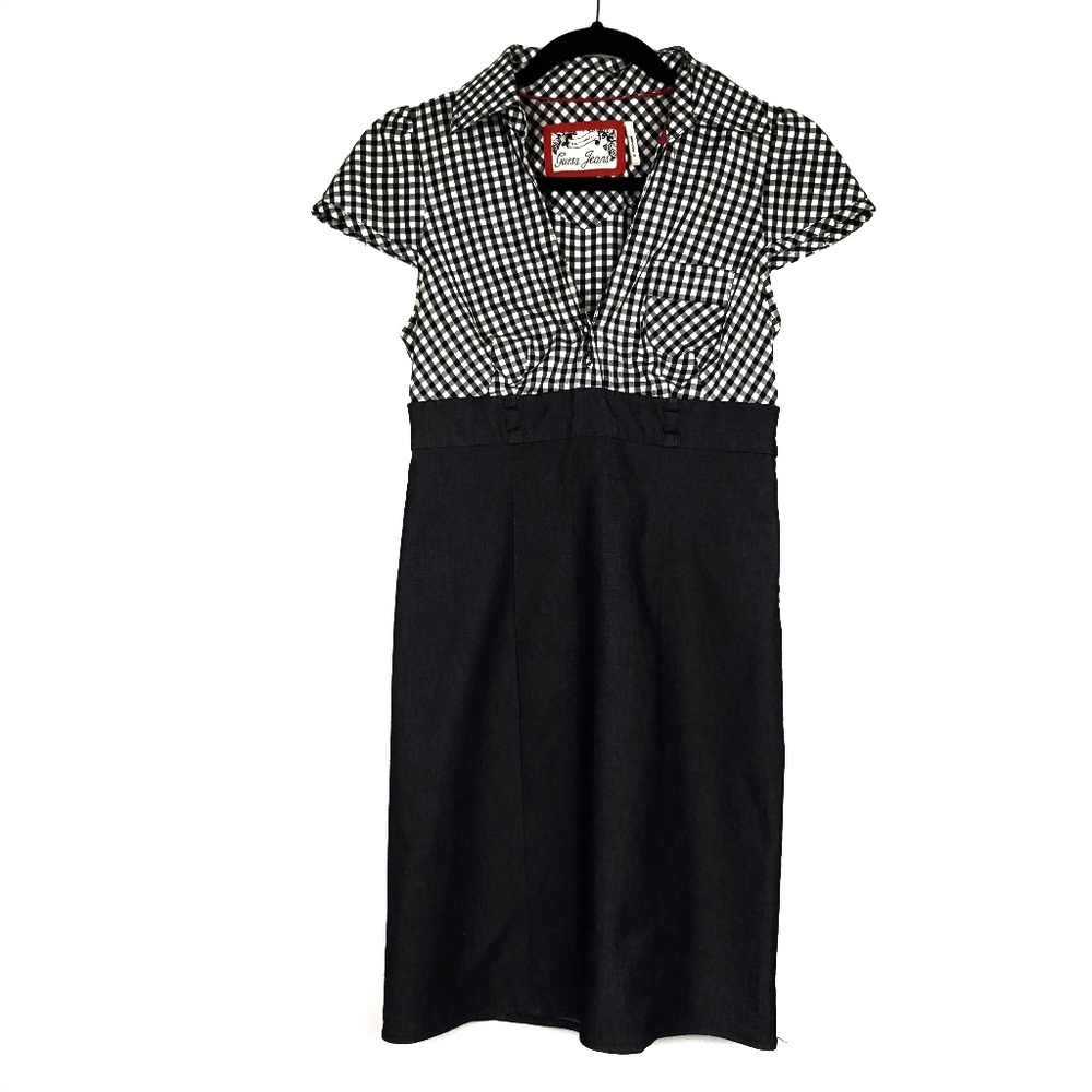 VINTAGE Guess jeans shift v neck collared dress